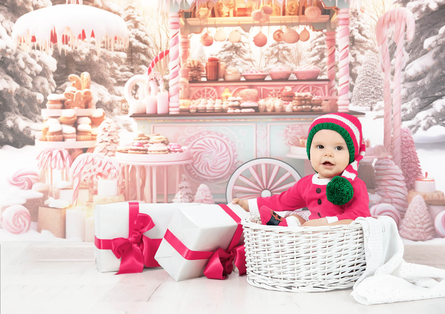 Candy Shop Cart Christmas Photography Backdrop UK M9-61