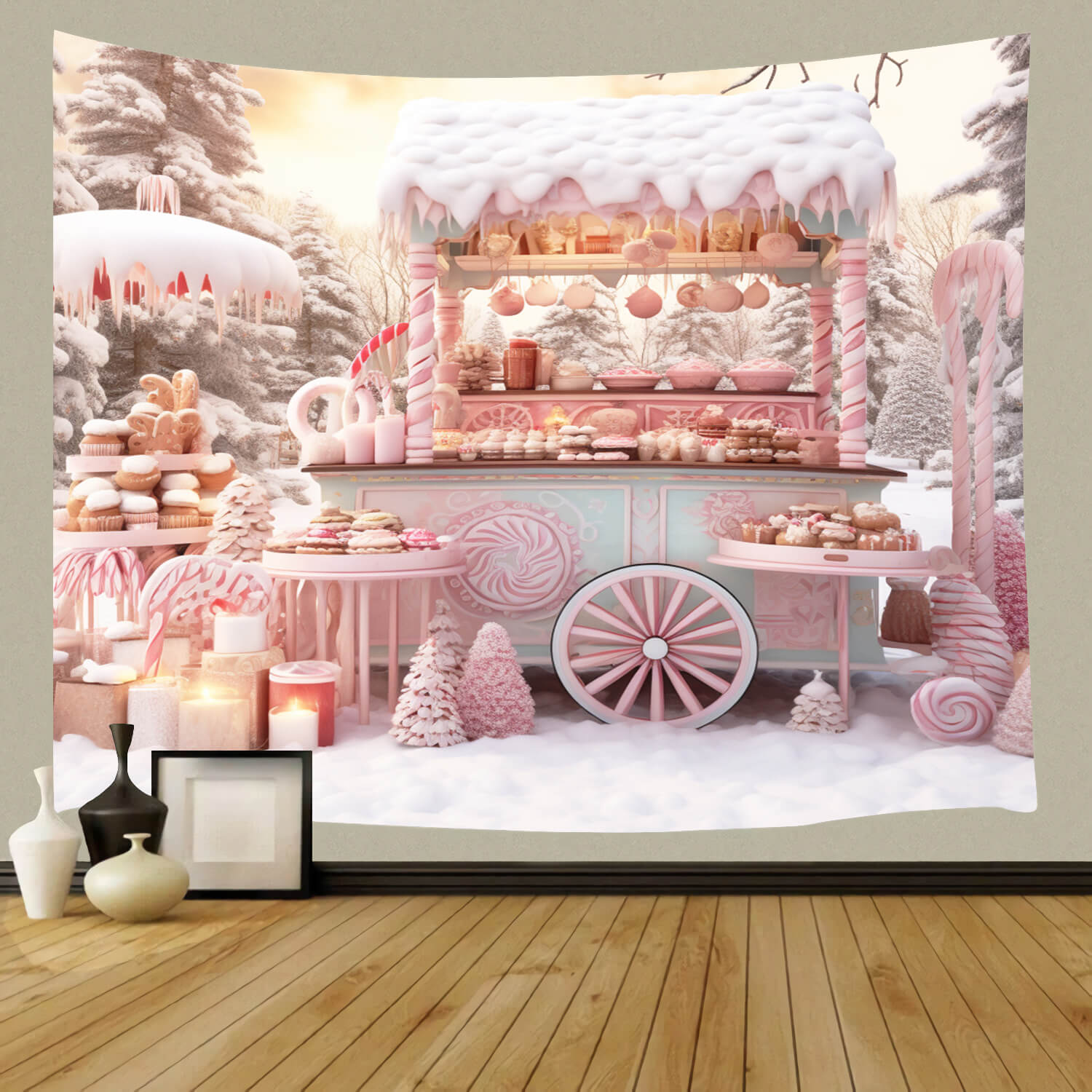 Candy Shop Cart Christmas Photography Backdrop UK M9-61