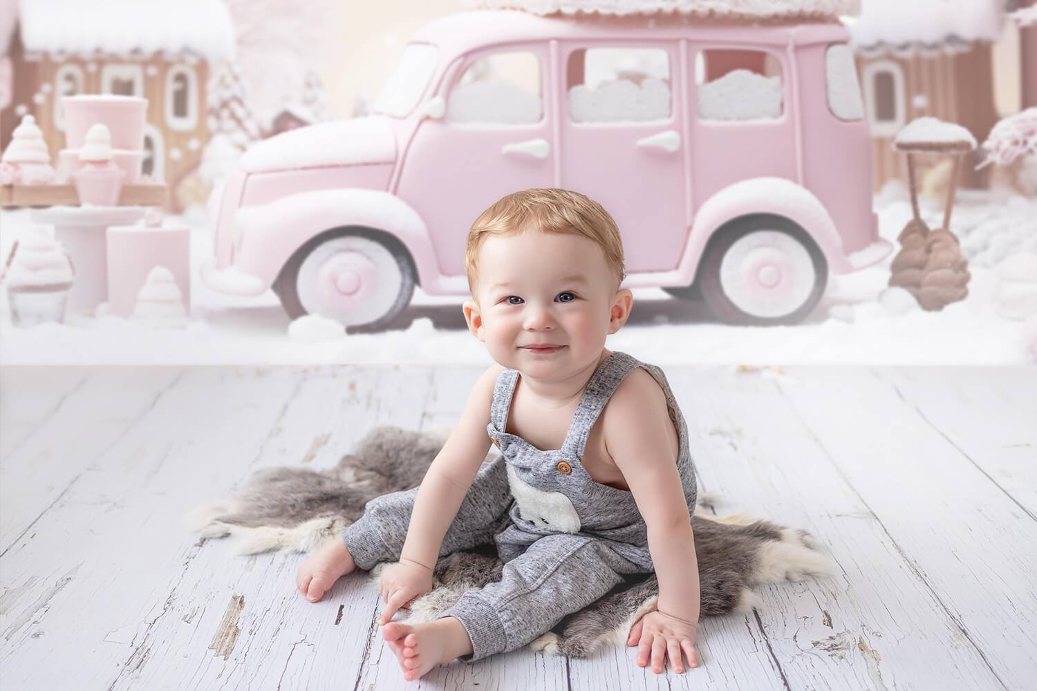 Pink Ice Cream Car Gingerbread Xmas Backdrop UK M9-62