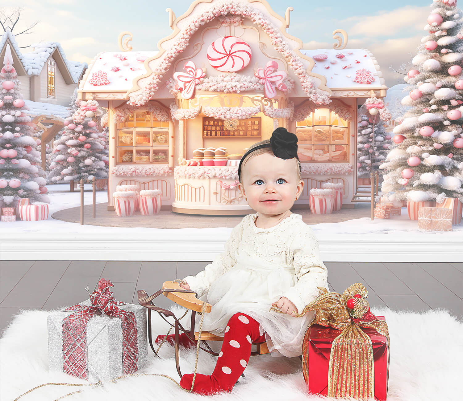 Candy World House Christmas Tree Backdrop UK M9-63