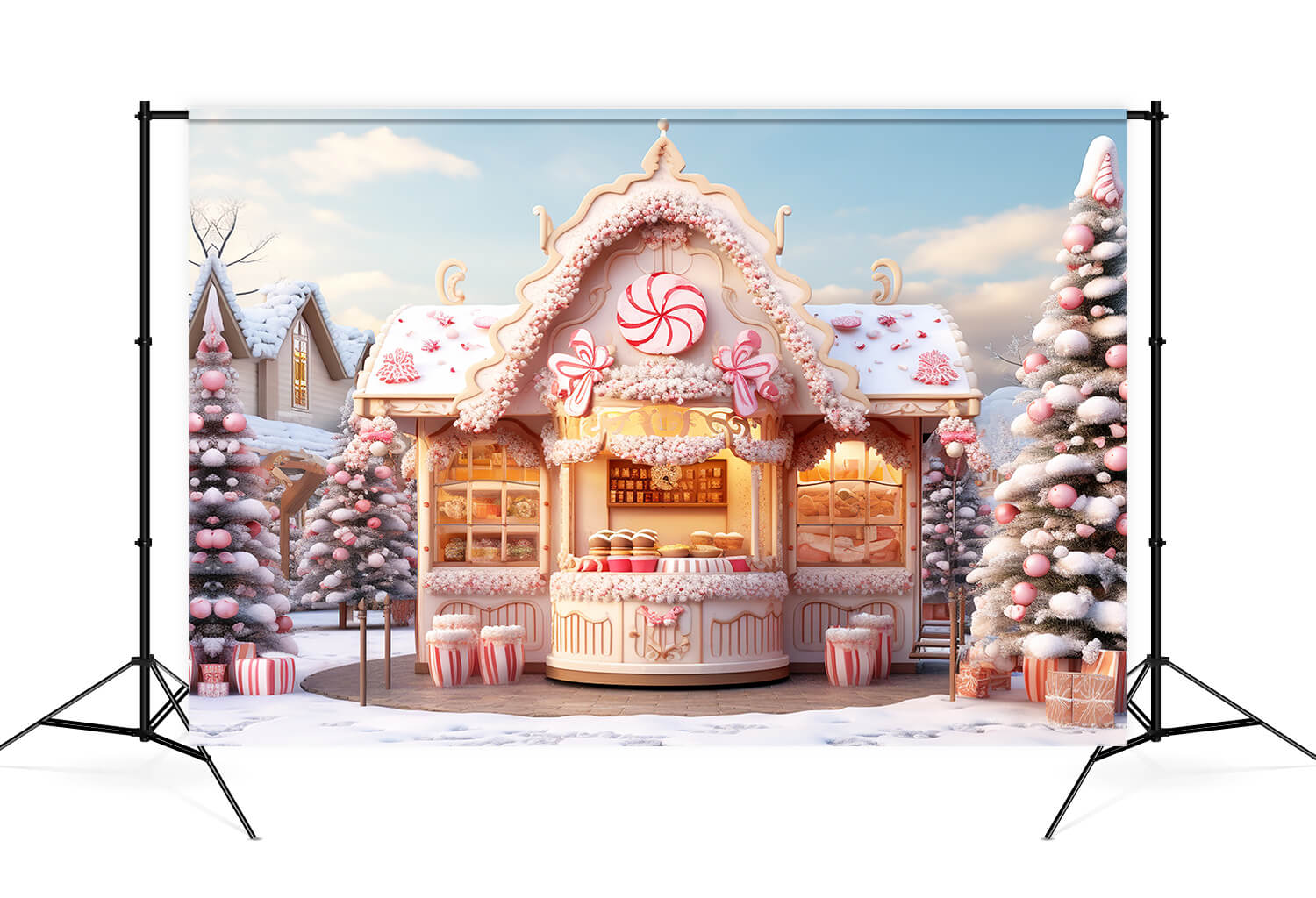 Candy World House Christmas Tree Backdrop UK M9-63