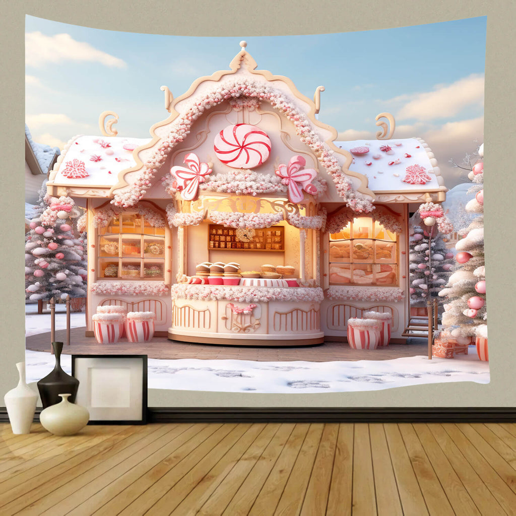 Candy World House Christmas Tree Backdrop UK M9-63