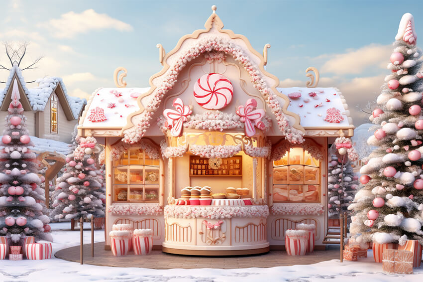 Candy World House Christmas Tree Backdrop UK M9-63