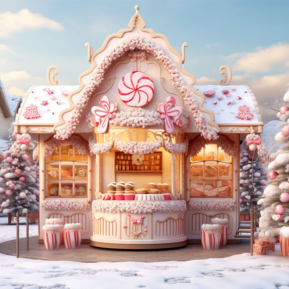 Candy World House Christmas Tree Backdrop UK M9-63