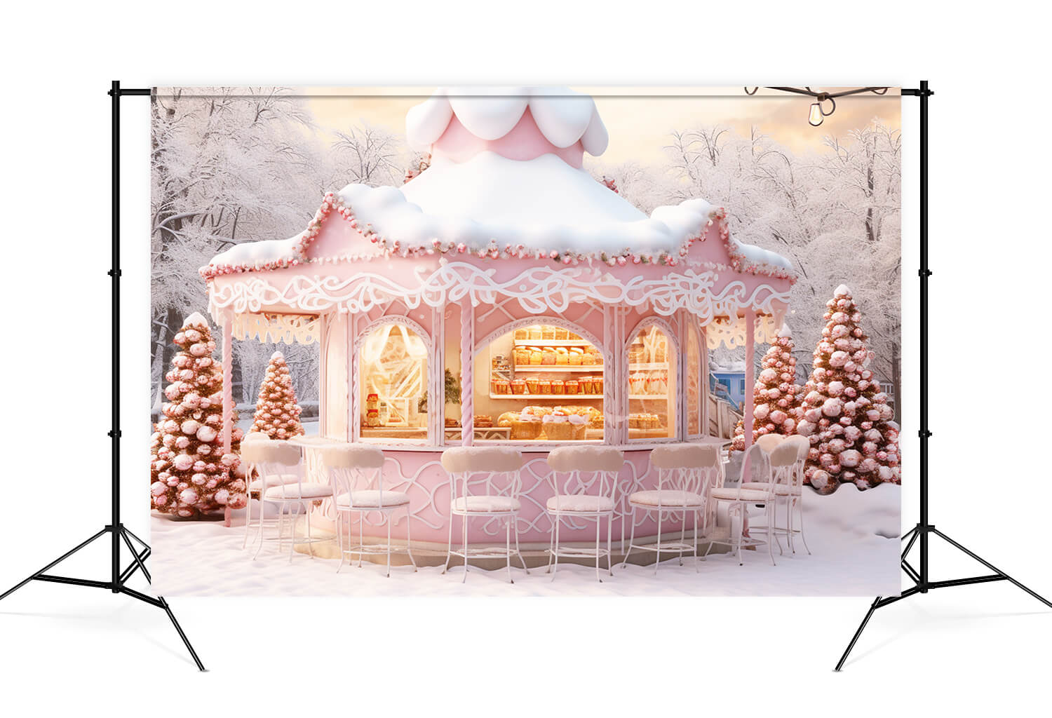 Christmas Pink Candy Store Snow Backdrop UK M9-64