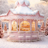 Christmas Pink Candy Store Snow Backdrop UK M9-64