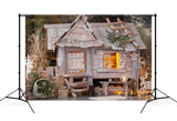 Christmas Vintage Wooden House Lights Backdrop UK M9-70