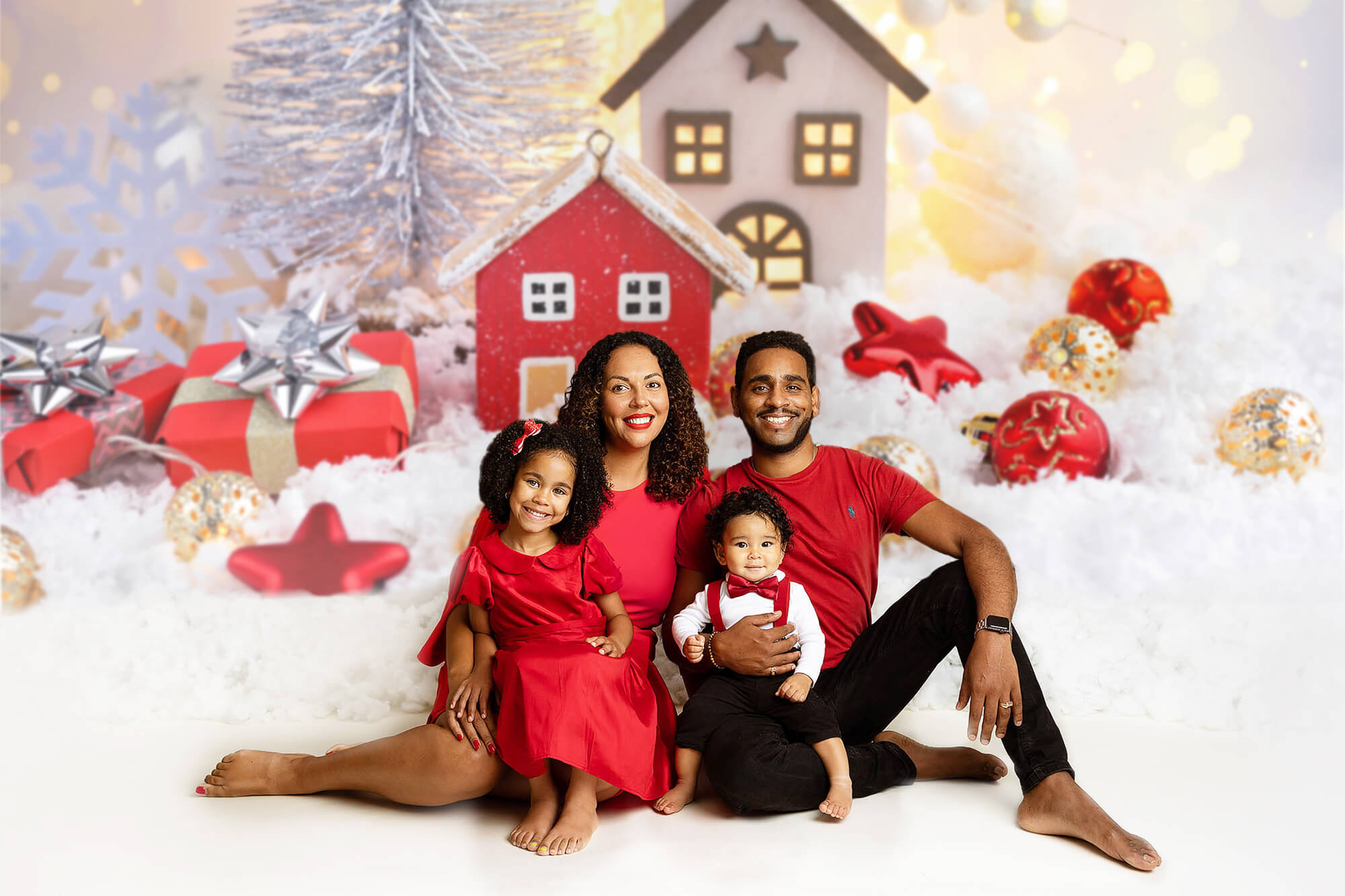 Christmas Balls Snowflake Cabin Bokeh Backdrop UK M9-71