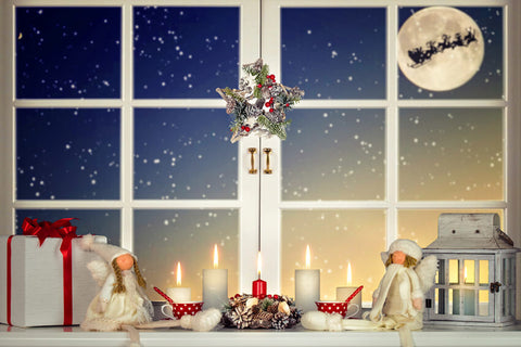 Christmas Window Snowflake Reindeer Backdrop UK M9-72
