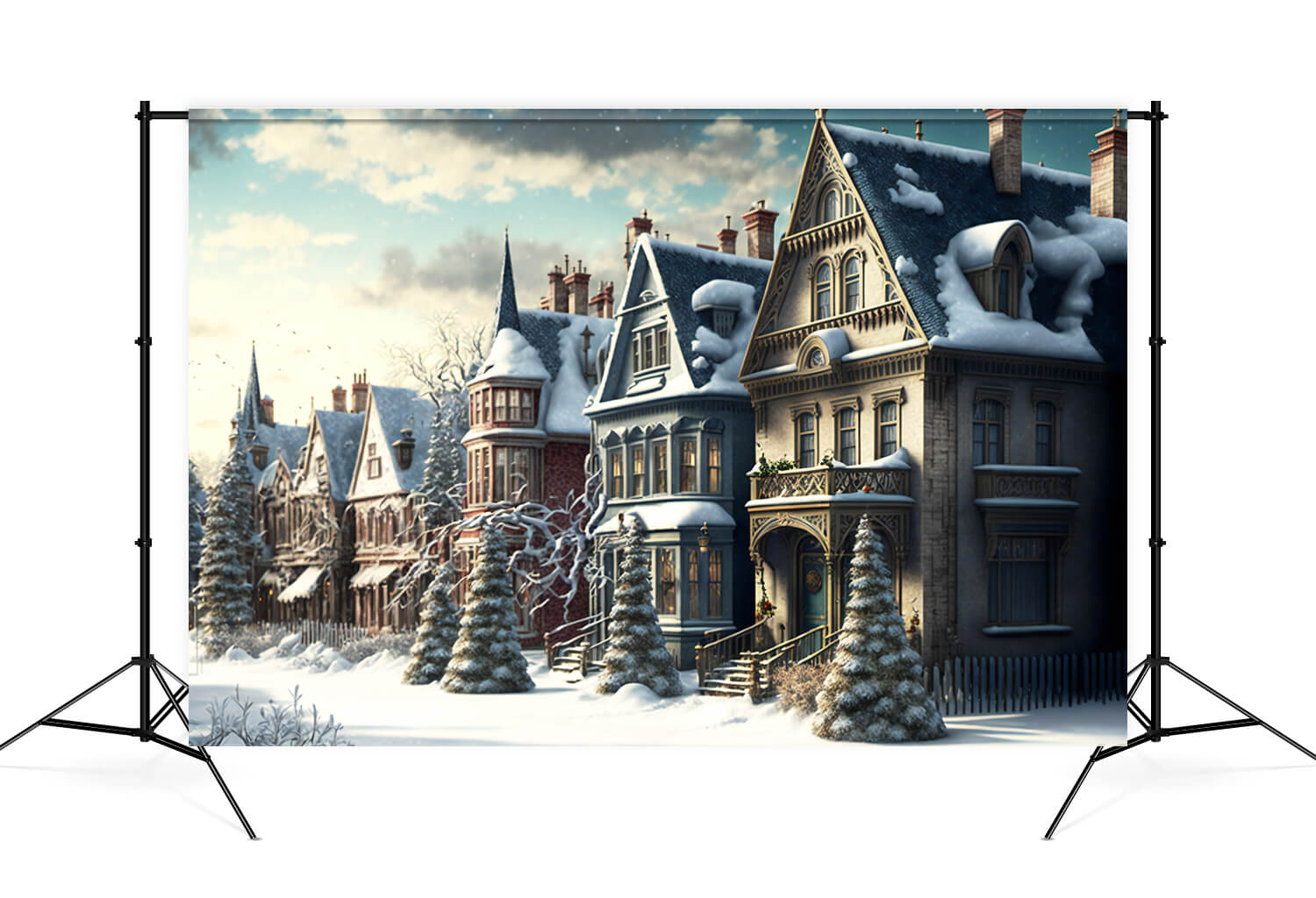 Christmas Retro Village Winter Snow Backdrop UK M9-76