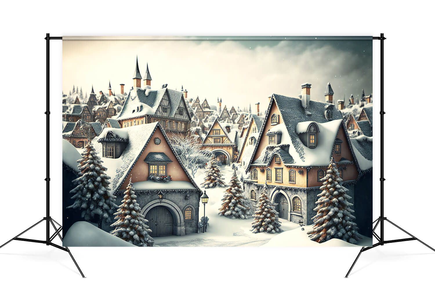 Winter Snowy Village Christmas Tree Backdrop UK M9-77