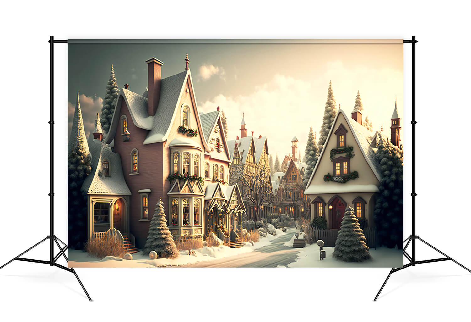 Christmas Village Winter Snow Landscape Backdrop UK M9-78