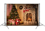 Decorated Christmas Tree Fireplace Backdrop UK M9-80
