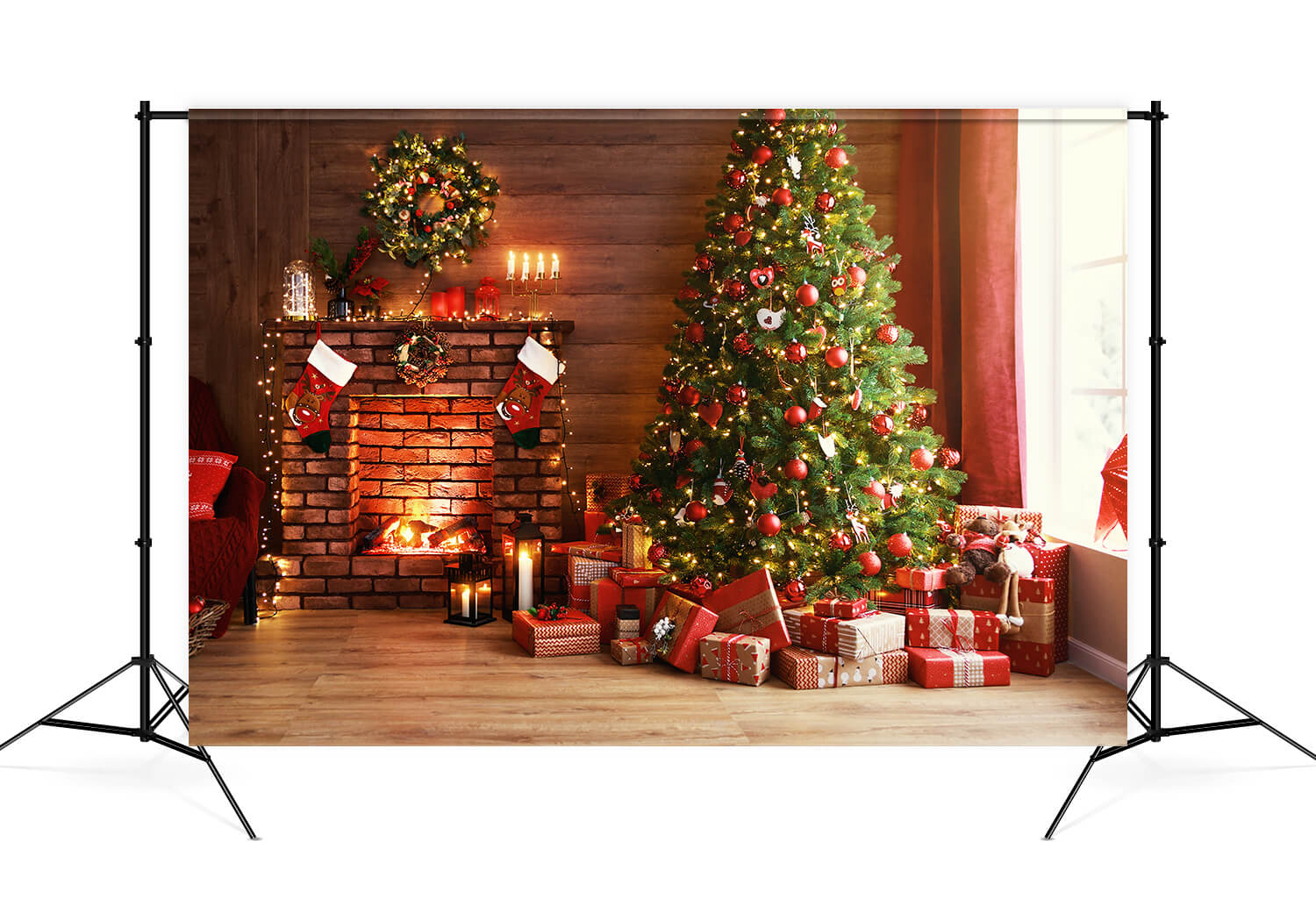 Christmas Glowing Tree Fireplace Gifts Backdrop UK M9-81