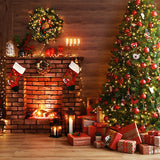Christmas Glowing Tree Fireplace Gifts Backdrop UK M9-81