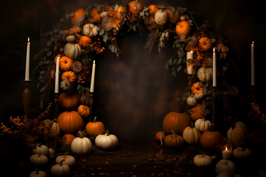 Retro Fall Pumpkin Vine Arch Candles Backdrop UK M9-82