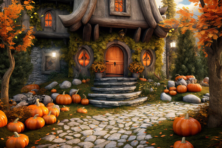 Autumn Pumpkin House Backdrop for Photography UK M9-83