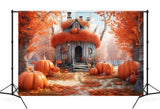 Pumpkin Cabin Maple Leaves Autumn Backdrop UK M9-84