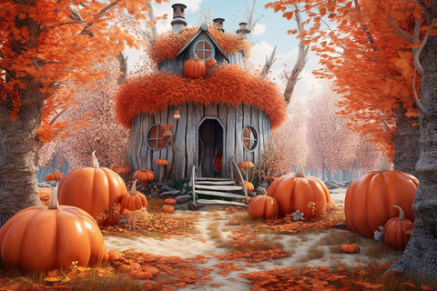 Pumpkin Cabin Maple Leaves Autumn Backdrop UK M9-84