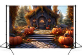 Autumn Pumpkin Cute Wooden House Backdrop UK M9-85