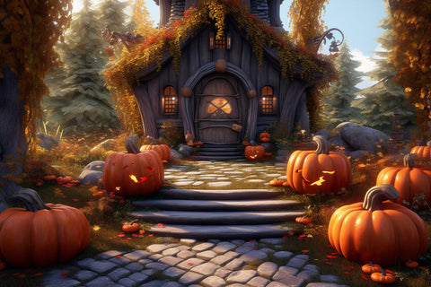 Autumn Pumpkin Cute Wooden House Backdrop UK M9-85
