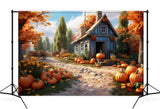 Autumn Village Path Pumpkin House Backdrop UK M9-87