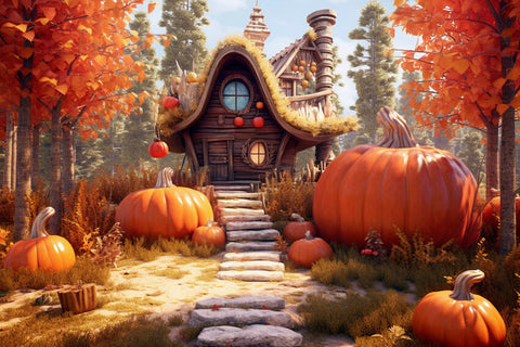 Maple Forest Autumn Pumpkin House Backdrop UK M9-89