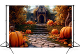 Autumn Cottage Pumpkin Photography Backdrop UK M9-90