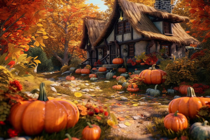 Autumn Harvest Pumpkins Thanksgiving Backdrop UK M9-91