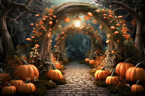 Forest Pumpkin Arch Autumn Halloween Backdrop M9-92