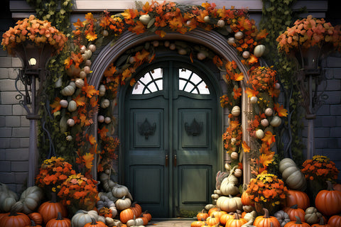 Autumn Pumpkin Vintage Door Photo Backdrop UK M9-93