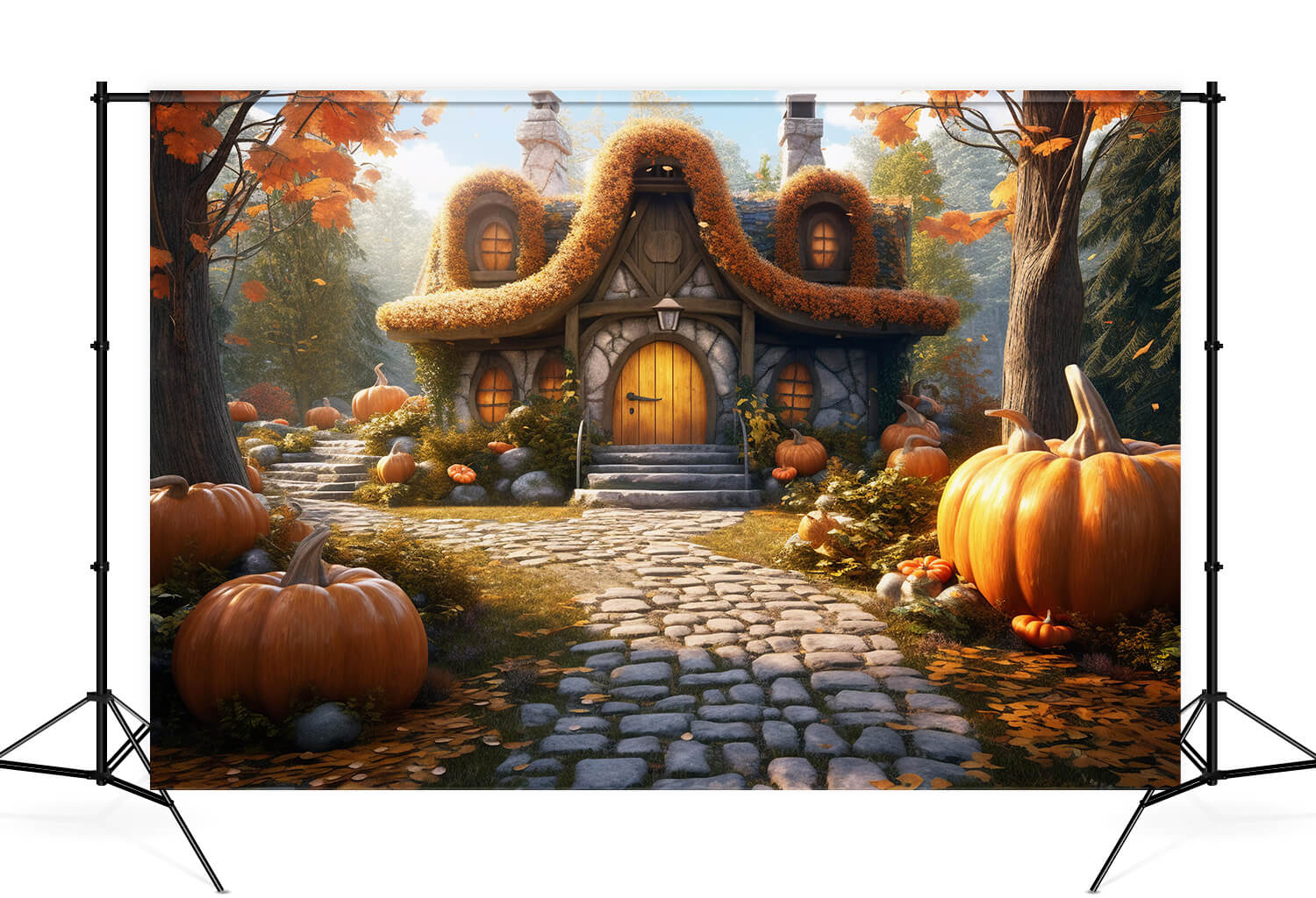 Pumpkin Cottage Autumn Photo Booth Backdrop UK M9-94