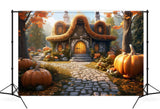 Pumpkin Cottage Autumn Photo Booth Backdrop UK M9-94
