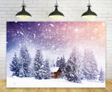 Fairytale Winter Landscape Wooden Cottage Falling Snow Backdrop MA-16