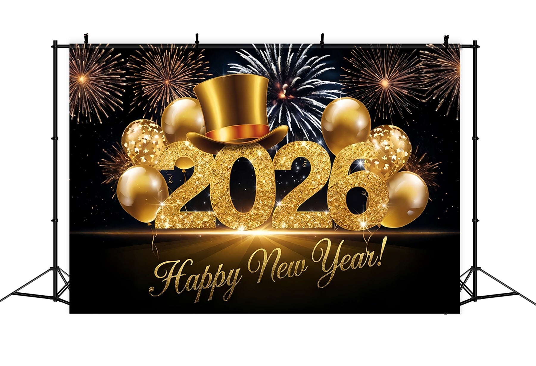 Happy New Year Photo Backdrop Glitter Balloons Festive Cheers New Year Backdrop UK MRR10-12