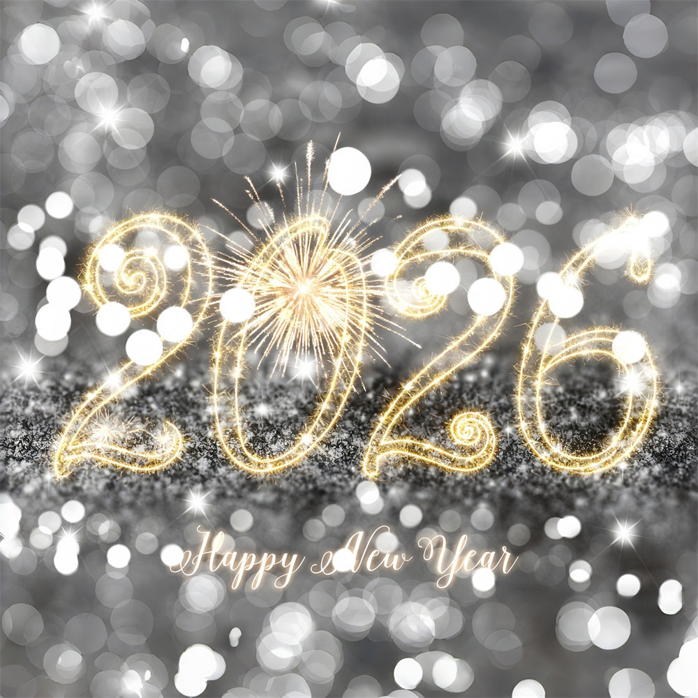 Happy New Year 2026 Backdrop Silver Sparkling Glitter Lights New Year Backdrop UK MRR10-13