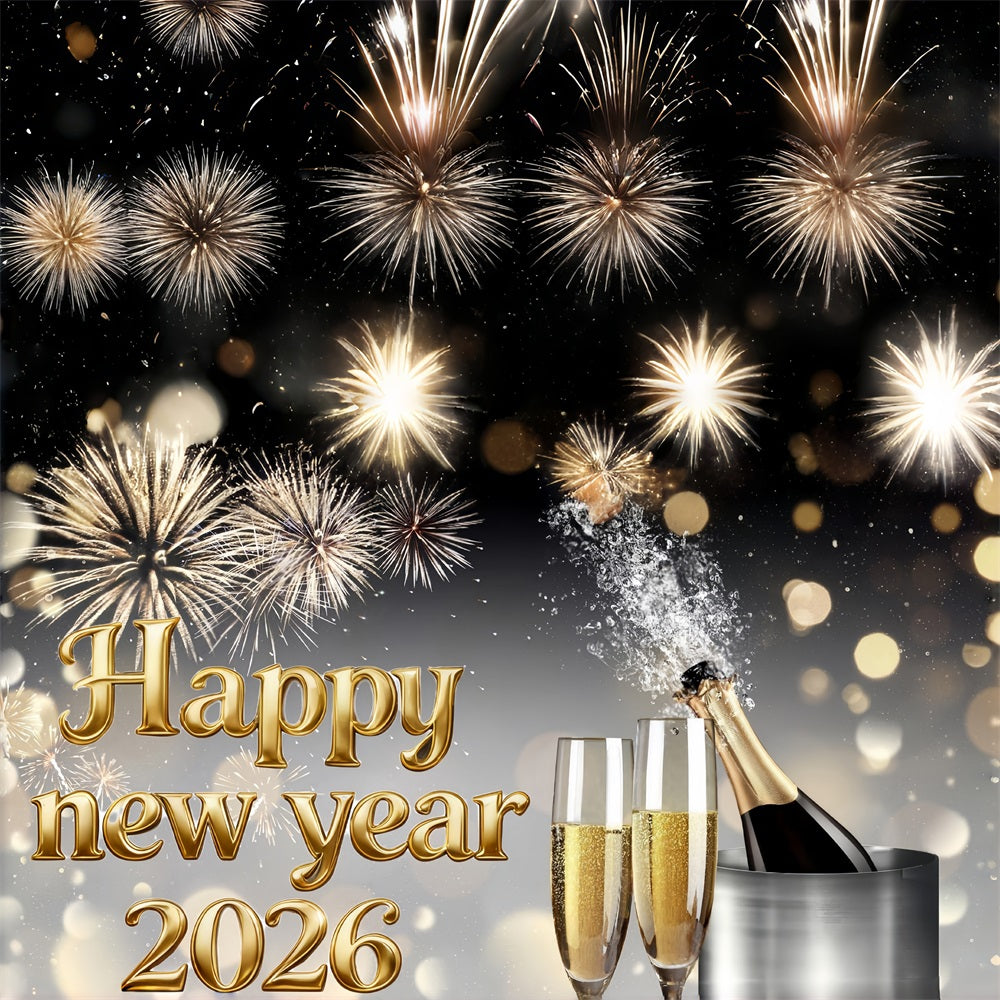 Happy New Year 2026 Backdrop Champagne Fireworks Burst Elegance New Year Backdrop UK MRR10-15