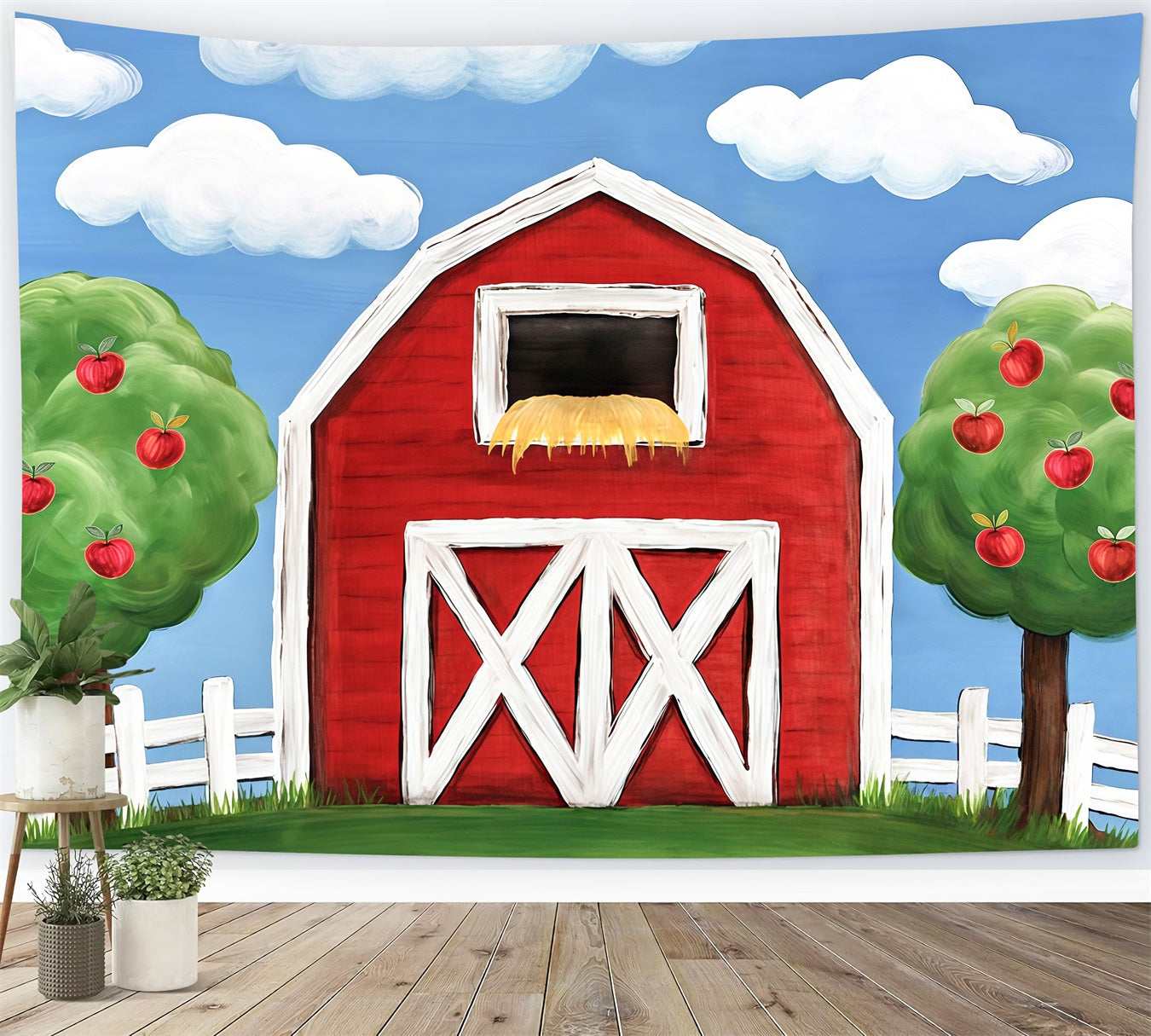 Cake Smash Backdrops Red Barn Apple Trees Birthday Photo Backdrop UK MRR10-17