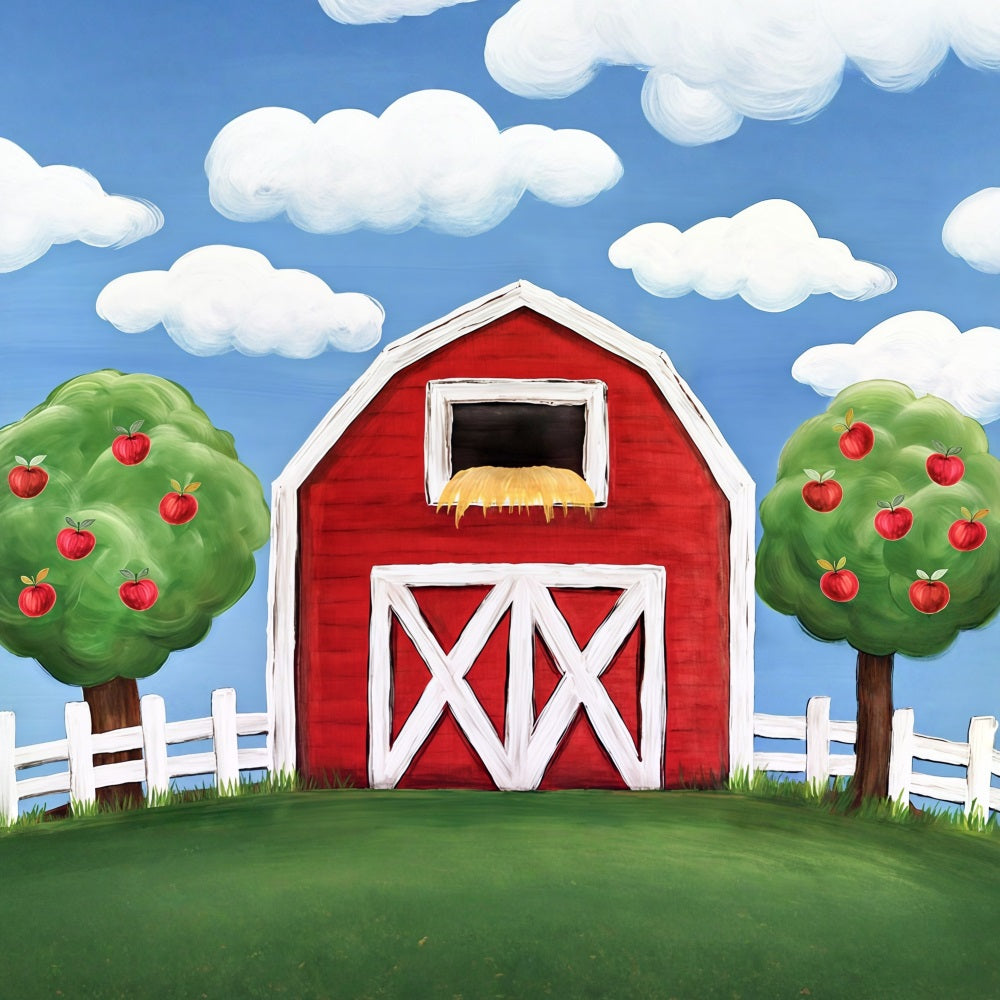 Cake Smash Backdrops Red Barn Apple Trees Birthday Photo Backdrop UK MRR10-17