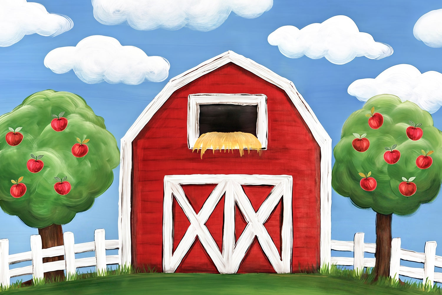 Cake Smash Backdrops Red Barn Apple Trees Birthday Photo Backdrop UK MRR10-17