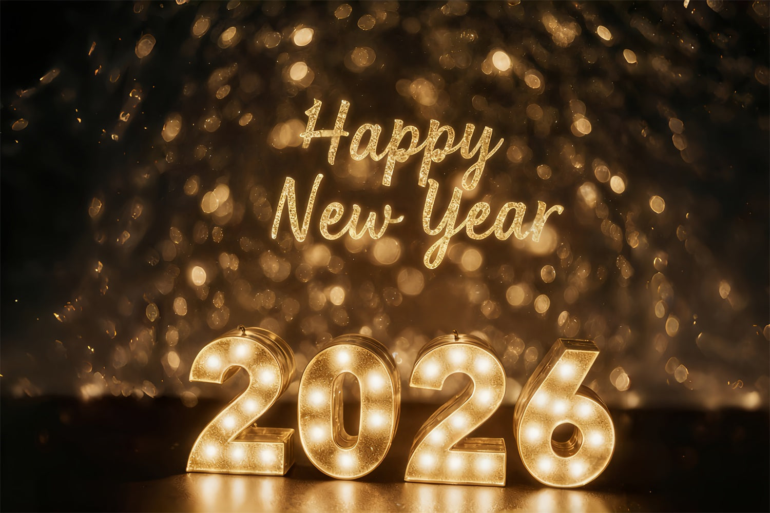 Happy New Year 2026 Backdrop Golden Lights Celebration Glow New Years Eve Backdrop UK MRR10-1