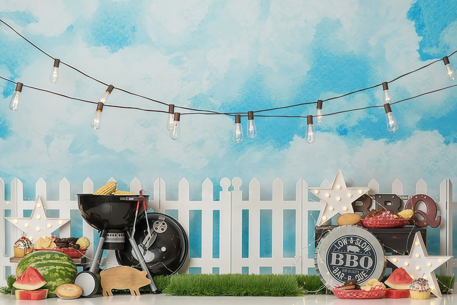 Newborn Backdrop BBQ Party Fairy Lights Children Backdrops UK MRR10-22