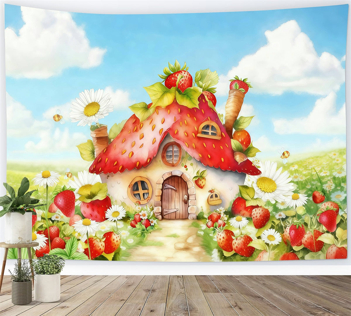 Children Backdrops Strawberry House Flowers Newborn Backdrop UK MRR10-28