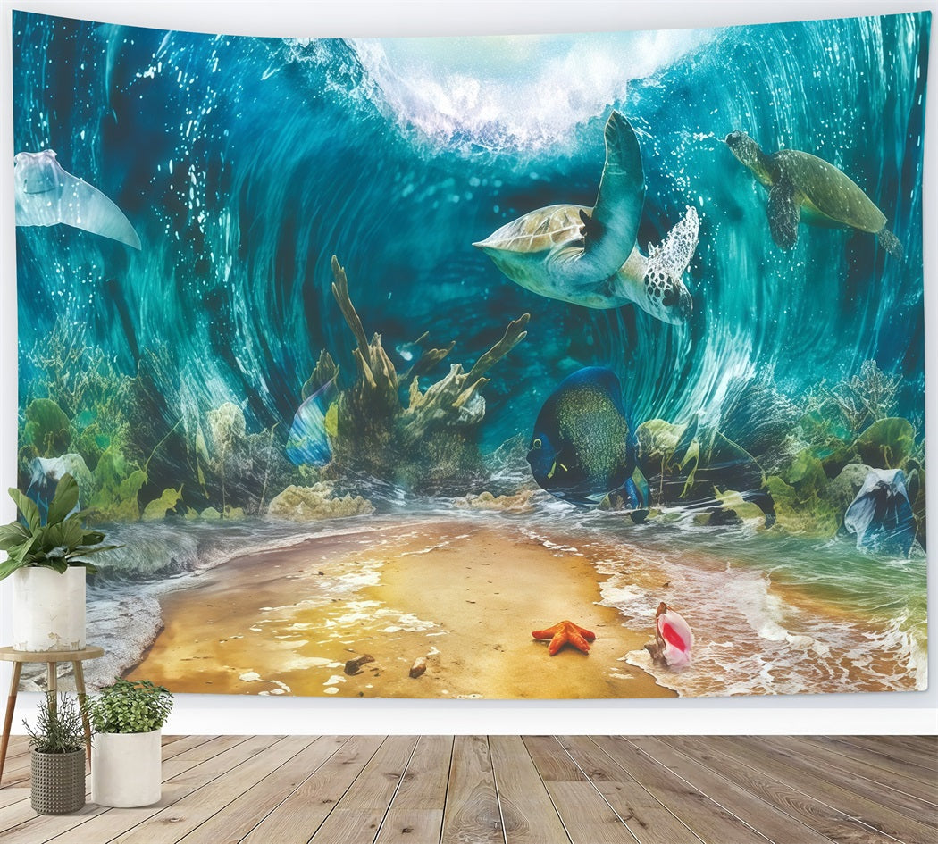 Cake Smash Backdrop Underwater Sea Life Turtles 1st Birthday Backdrop UK MRR10-37