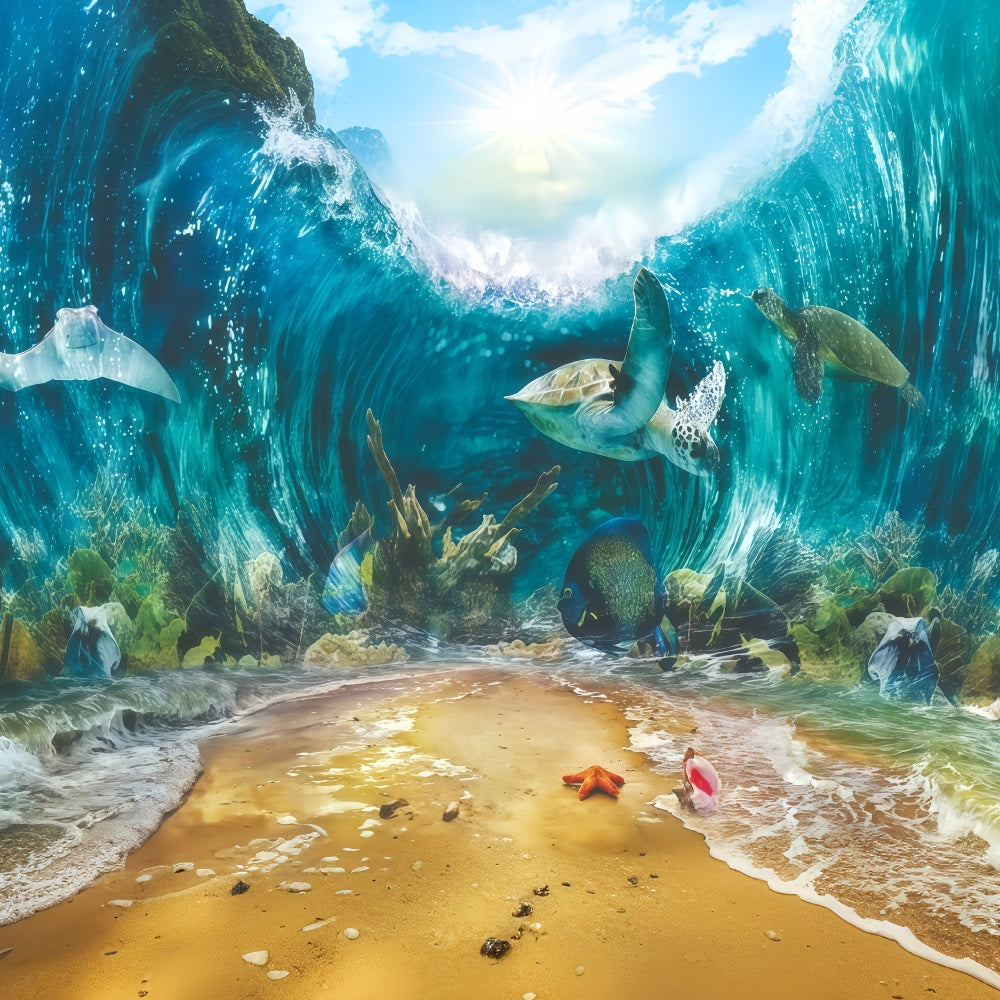 Cake Smash Backdrop Underwater Sea Life Turtles 1st Birthday Backdrop UK MRR10-37