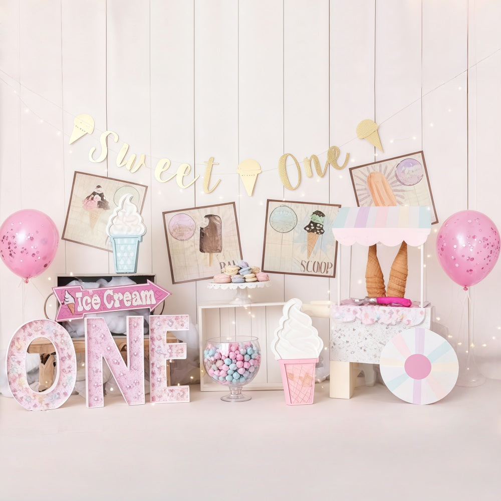 1st Birthday Backdrop Sweet Ice Cream Party Cake Smash Backdrop UK MRR10-41