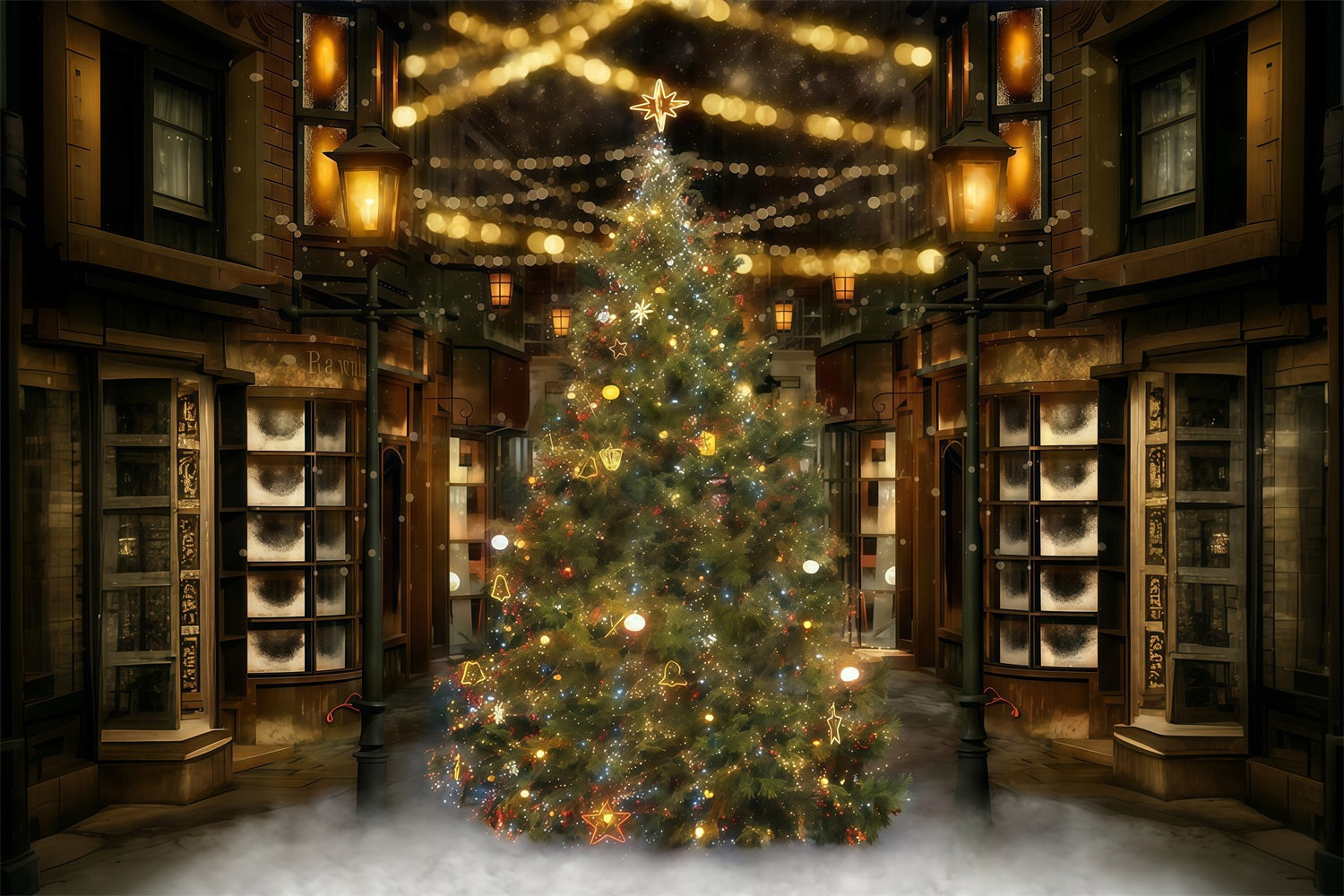 Christmas Tree Backdrop Festive Night Street Christmas Backdrop UK MRR10-42