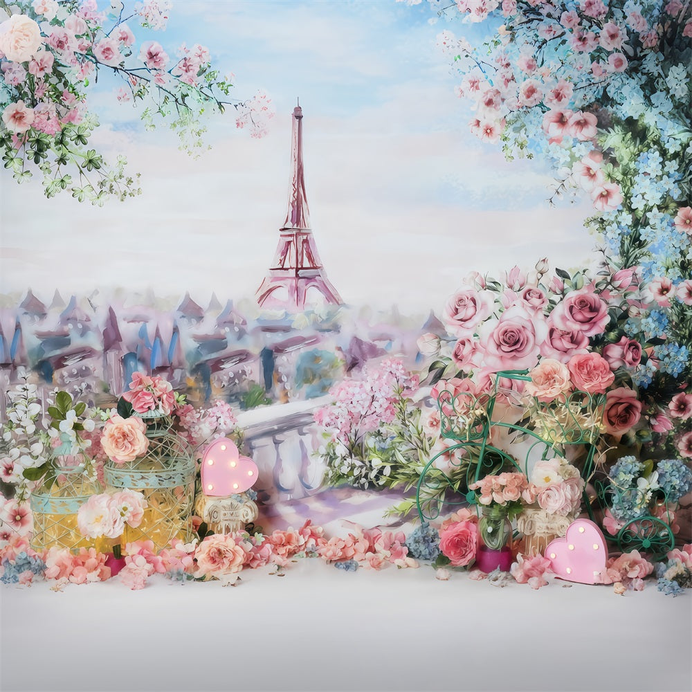 Cake Smash Backdrop Eiffel Tower Spring Floral Birthday Backdrop UK MRR10-45