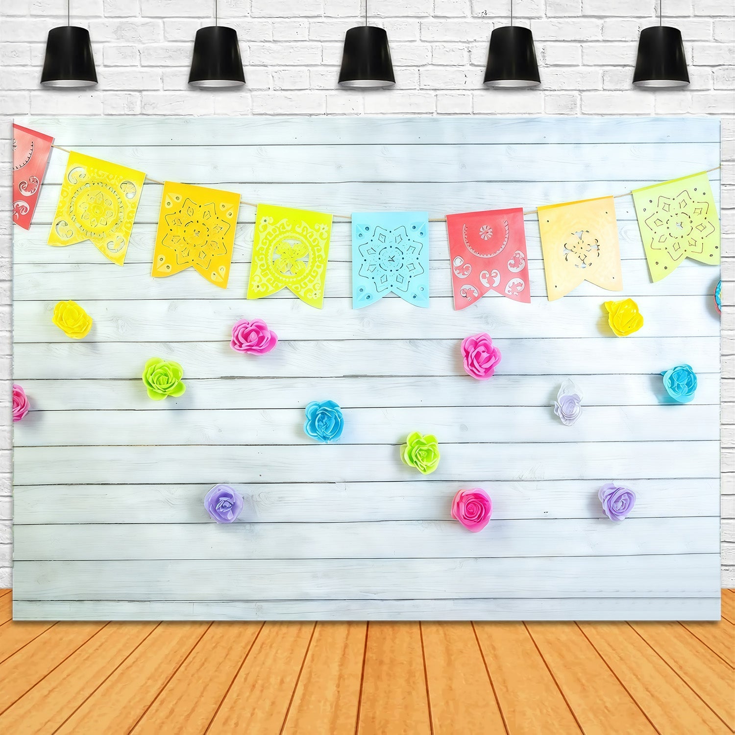 1st Birthday Backdrop Colorful Floral Garlands Flags Cake Smash Backdrop UK MRR10-46