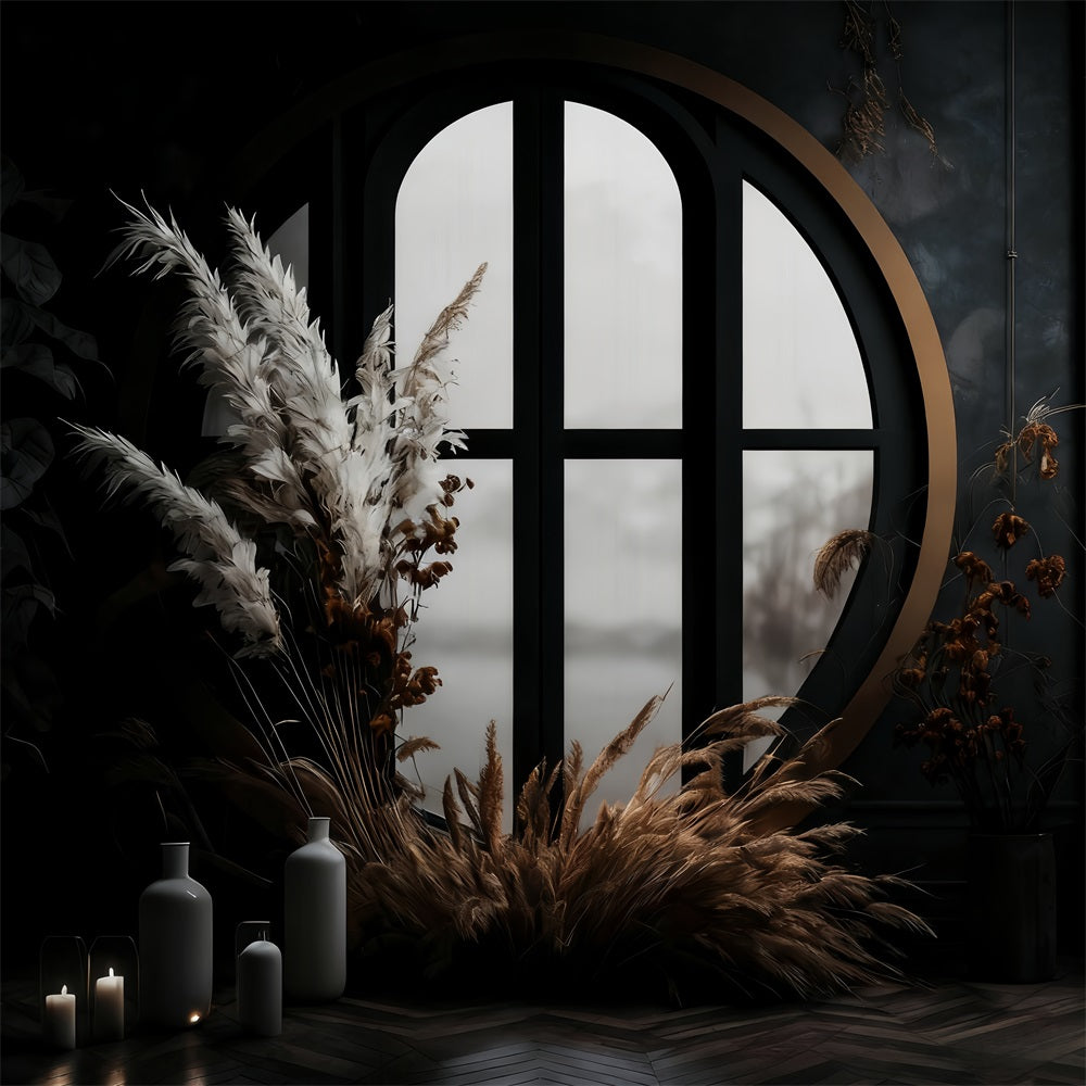 Boho Backdrop Dark Window Pampas Grass Bohemian Backdrop UK MRR10-53
